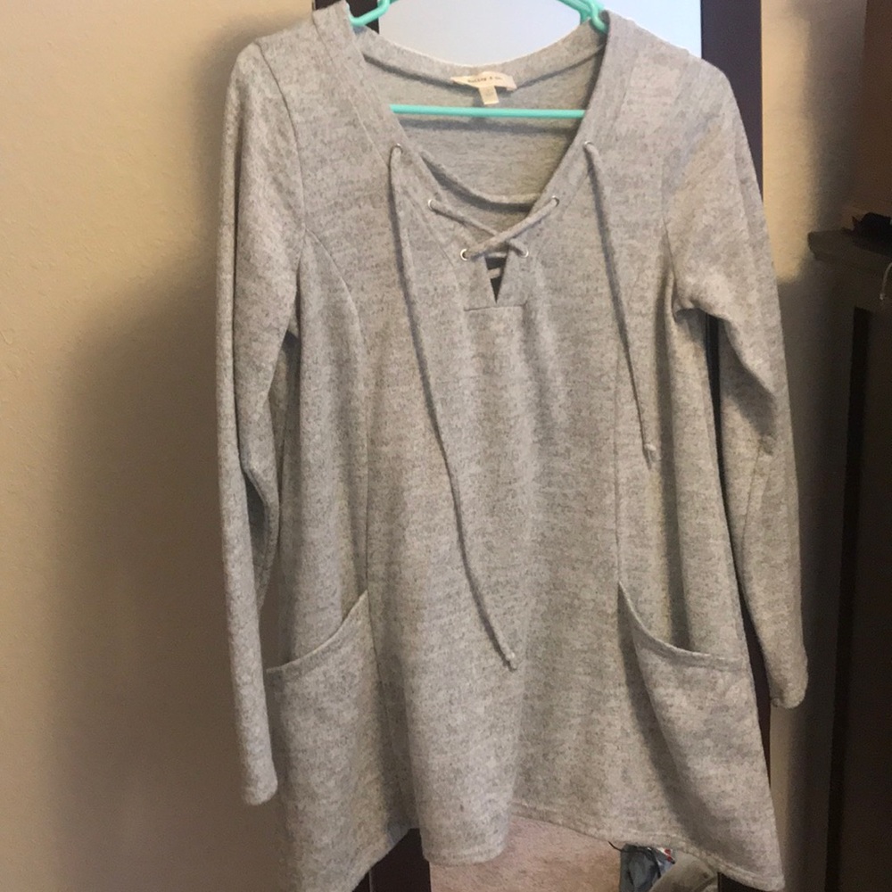 Lace up front sweater